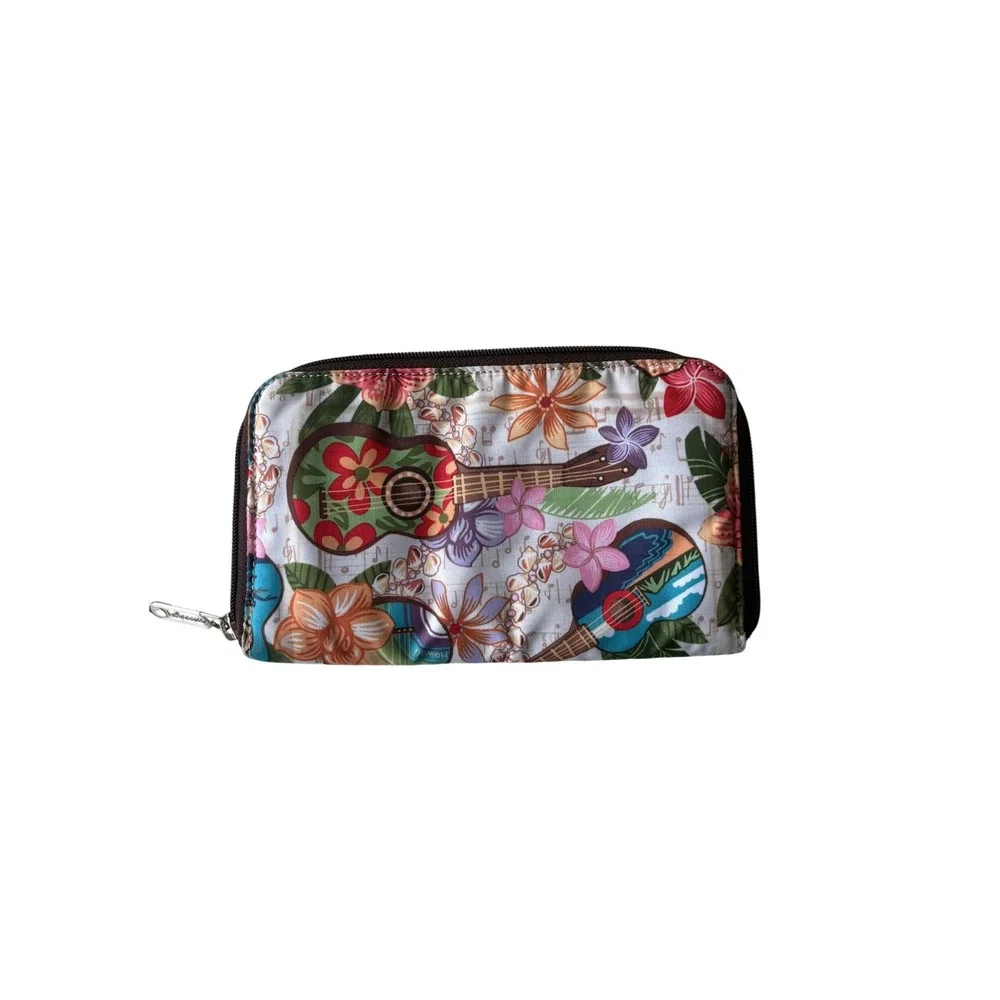 LeSportsac Reversible Tote Bag and Wallet Set Hawaiian Ukulele Tropical Print